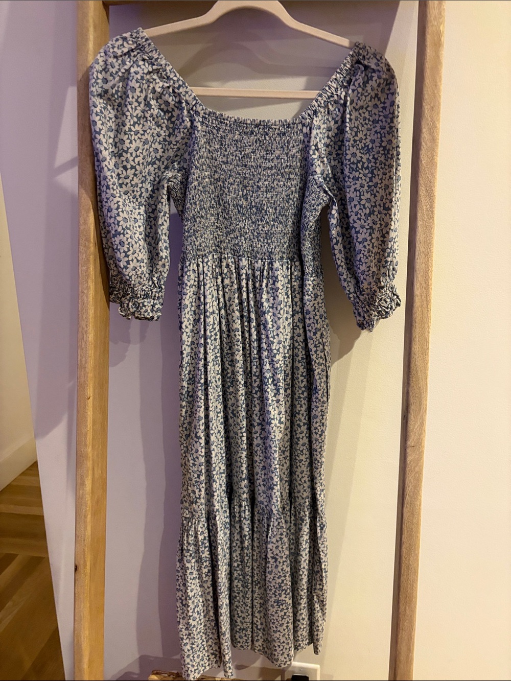 Madewell Light Blue Floral Smocked Midi Dress - Picture 3 of 3